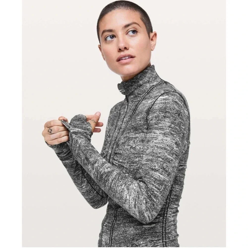 Lululemon Cypress Kiss Half Zip in Rush Jacquard Black White Size 6 - Picture 7 of 15